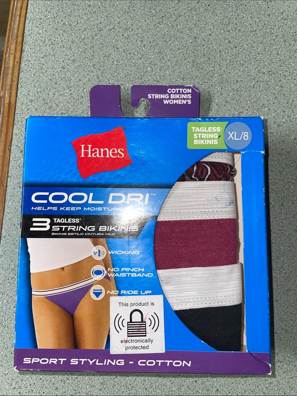 Hanes 3 pack, XL/8 cool dri tagless string bikinis